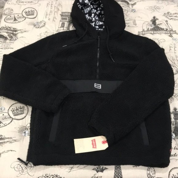 Levi's Faux Shearling Hooded Partial Zip Sweater - Picture 4 of 7
